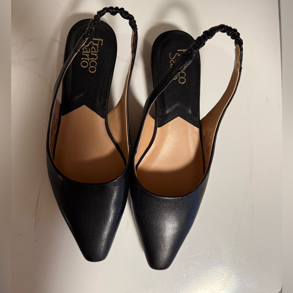 Franco Sarto Black Pointed Toe Slingback Heels 9